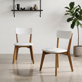2 Cadeiras de Madeira com assento estofado courvin e encosto em MDF branco |Coleção Scandian